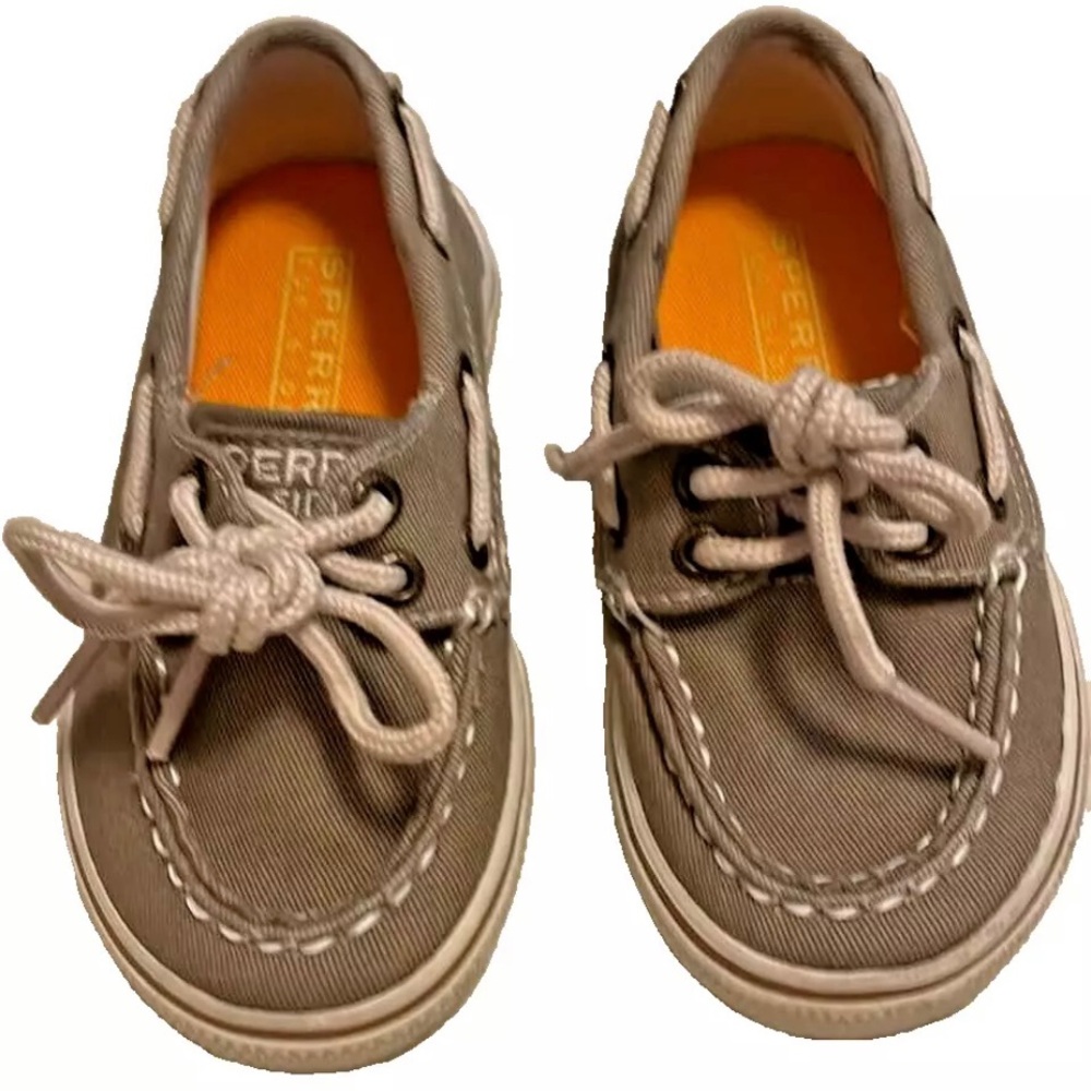 Sperry Top Sider shoes toddler boys 6.5 medium beige/gray boat style flat heel - Picture 2 of 6